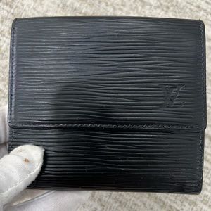 Authentic Customized Louis Vuitton Epi Elise Wallet: Matt Blk & Metallic Purple